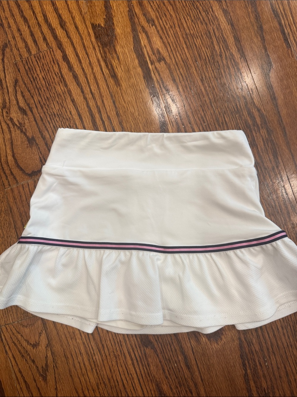 Girls White Athletic Ruffle Skirt with Pink & navy Stripe XS 3-4 YR